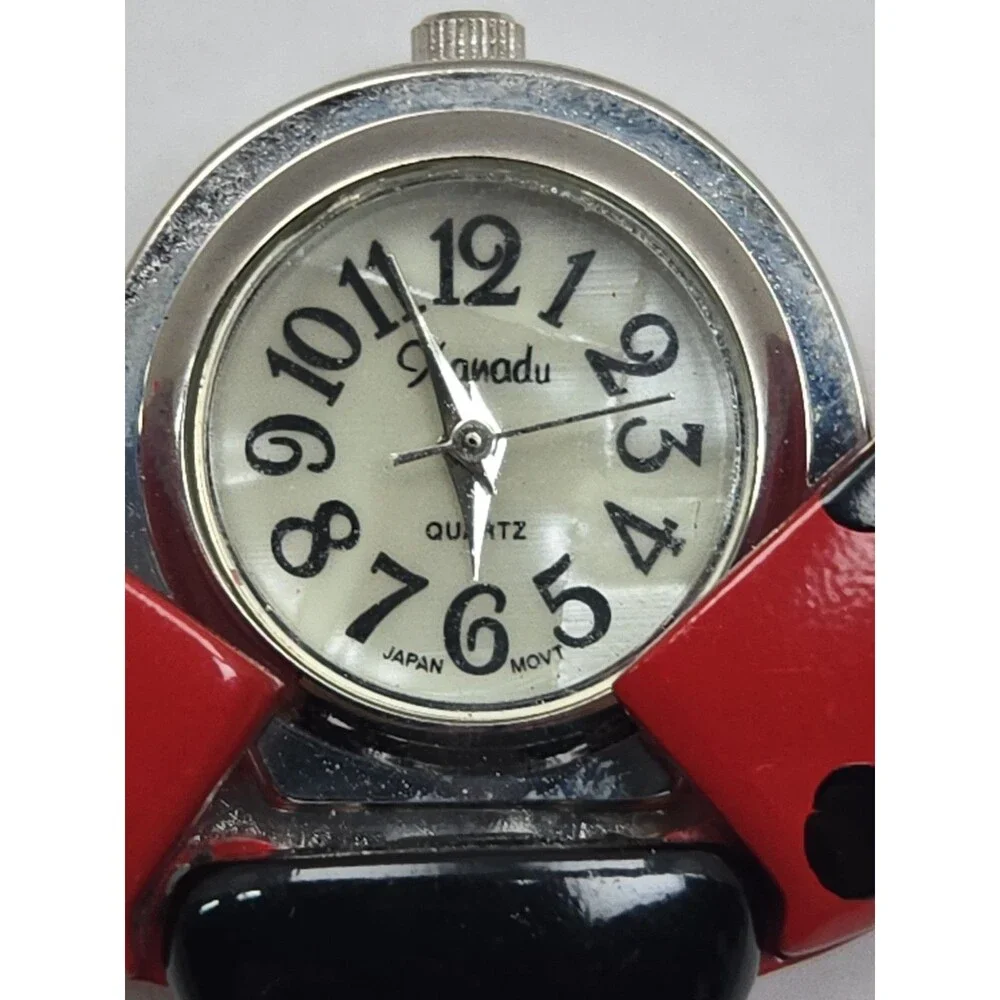 Xanadu Ladybug Keychain Pendant Hidden Dial Watch Wings Red Silver New Battery